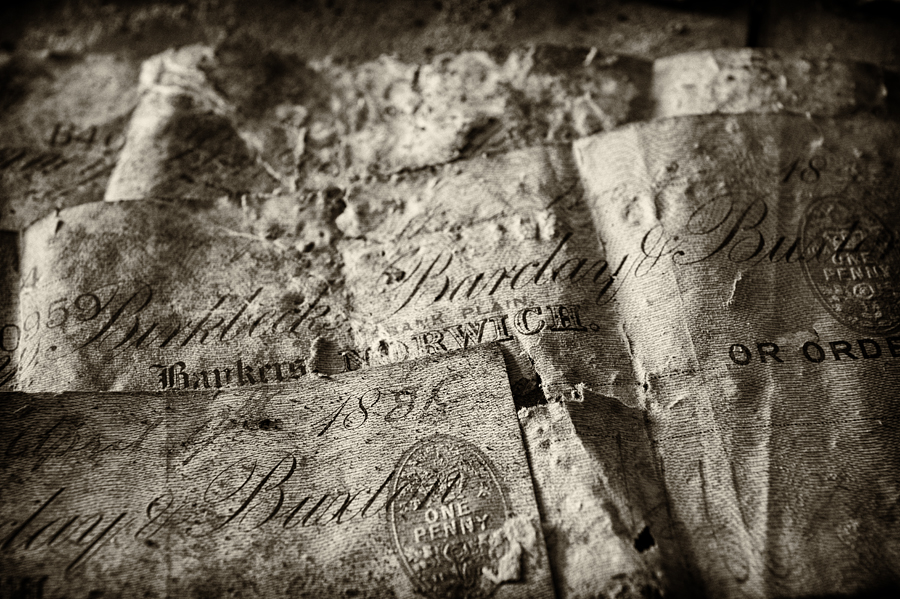Documents on a table in abandoned Manor House B