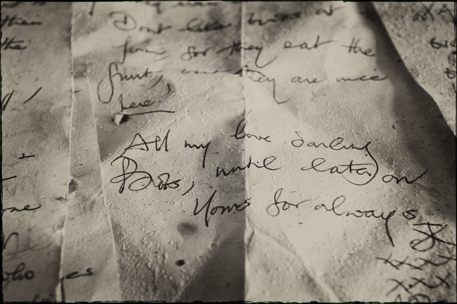 Documents on a table in abandoned Manor House B