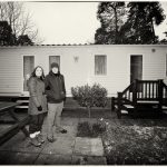 Mark and I next to the caravan at Sandy Balls, New Forest