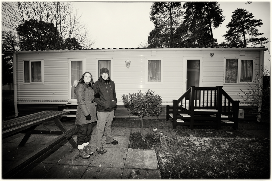 Mark and I next to the caravan at Sandy Balls, New Forest