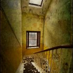 Staircase with roof skylight, texture overlay, derelict asylum, UK