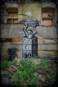 Street art in derelict church in Sheffield, Yorkshire, by artist Phlegm