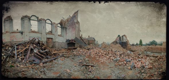 The demolished hall, derelict Hellingly Asylum, West Sussex