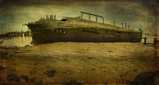 Wrecked Dutch barge at Cliffe, Hoo Peninsula, Kent