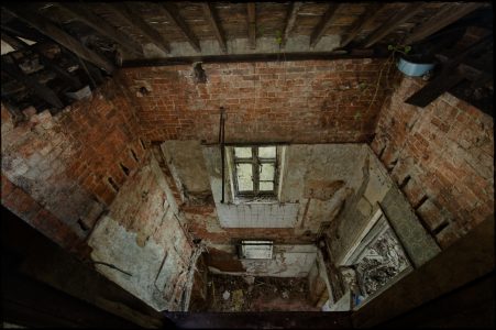 Collapsed floors, derelict Manor House 'B', Norfolk, UK